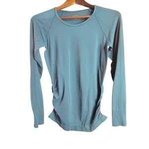 Athleta Seamless Ruched Long Sleeve Athletic Top Shirt Green Blue Size Small
